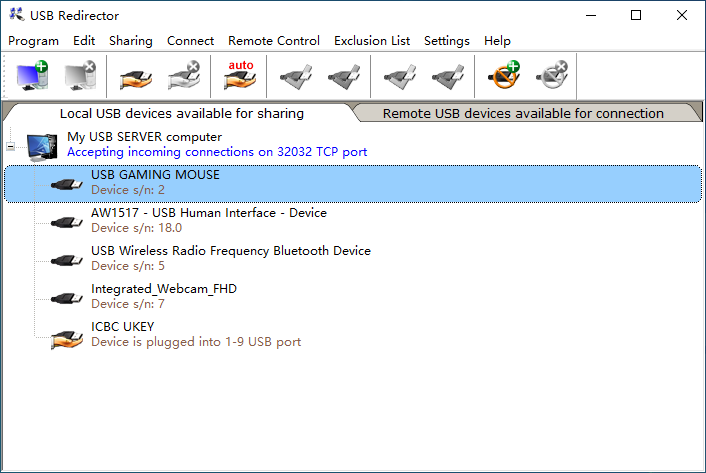 USB Redirector TS Edition 界面截图